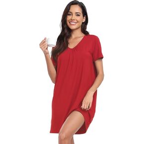 Women’s Soft Sleepwear Pleated Sleepshirt Comfy Nightgown Short Sleeve Sleep Dress (S-2XL)