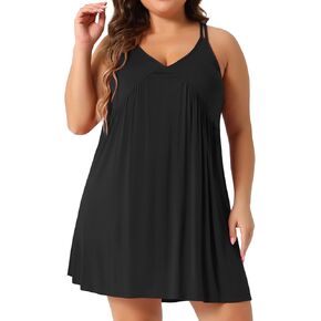 Agnes Orinda Plus Size Women's Nightgown Spaghetti Strap V Neck Sleeveless Racerback Sleepwear Chemise Nightdress