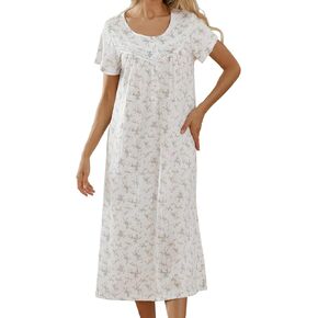Jade Hare Women's 100% Cotton Nightgowns Soft Short Sleeve Sleepdress Nightshirt Sleepwear Sleepshirts Pajamas Nightdress