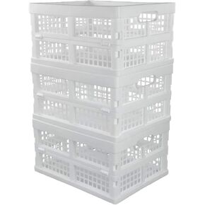 Begale 28 Liter Plastic Collapsible Storage Basket, Folding Crates, Set of 3, White