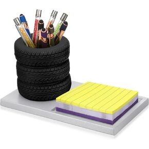 Tire Shaped Pen Holder Tire Business Card Holder Set Tool Planter Pencil Storage Holder Desk Organizer Home Office Supplies Gift for Mechanics Car Lovers