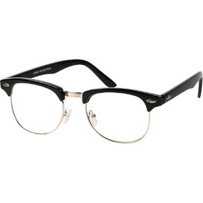 ShadyVEU Basik Eyewear Vintage Half Frame Round Eye Glasses UV Protection Clear Lens 60's Retro Semi Rimless Horn Nerd Rimmed