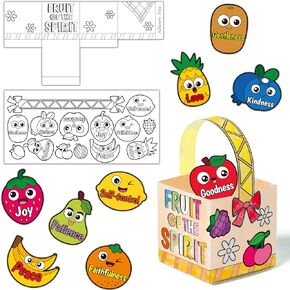 AgincBerry DIY Bible Fruit Craft - 28PCS Color Your Own Fruitage of the Spirit Basket Make Your Own Bible Fruit Basket Craft Kits Religious Bushell of Fruit Craft Kit for Kids Sunday School Activities