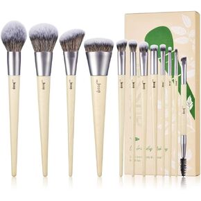 Jessup Vegan Makeup Brushes Set Premium Synthetic Powder Foundation Highlight Concealer Eyeshadow Blending Eyebrow Liner Spoolie Brush Set Burlywood 12pcs T327