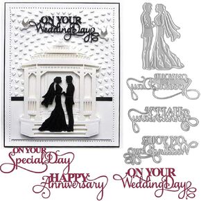 4PCS Wedding Dies for Card Making Bride and Groom On Your Special Day,Happy Anniversary On your Wedding Day Alphabets Metal Cutting Dies for DIY Scrapbooking Paper Crafting Handmade Crafts Wedding Dec