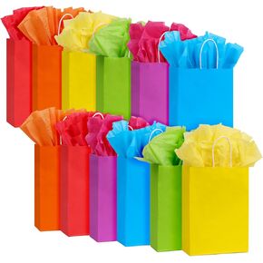 Moretoes 30pcs Paper Gift Bags with 30 Tissue Papers, 6 Colors Small Party Favor Goodie Bags Bulk with Handles for Christmas, Kids Birthday, Valentine's Day, Crafts, Party Supplies