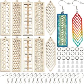 SUNNYCLUE 1 Box 120Pcs Wood Earring Making Kit Unfinished Wood Charms Bohemian Blank Wooden Charm Rectangle Hollow Earring Charms for Jewelry Making Kits DIY Dangle Earrings Adults Gift Supplies