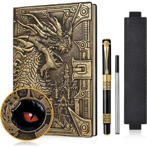 DND Dragon Notebook 3D Embossed Leather Journal A5 Vintage Travel Journal with Pen&Pen Sleeve,D&D Handmade Daily Diary Lined Writing Notebook for Men&Women(Colorful Dragon)