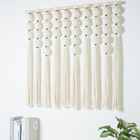 RUIZHIXUAN Large Macrame Wall Hanging Macrame Ball Wall Hangings Tapestry Cotton Textile Boho Wall Decor Art Bohemian headboard Handwoven 39" Wx38" L(Cream)