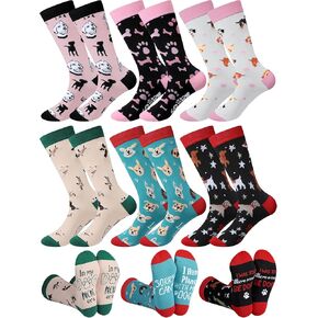 Hercicy 6 Pairs Funny Dog Mom Socks for Women Novelty Text Dog Pattern Crew Socks Gift for Dog Owner Christmas Stocking Stuffers Birthday Party Favors