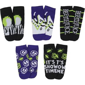 Bioworld Beetlejuice It's Show Time 5 Pack No-Show Ankle Socks For Men and Women