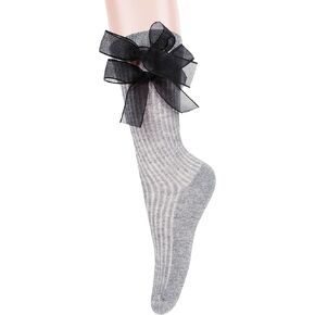 Violet Mist Women Cute Bow Socks Colorful Lolita Bow Socks Solid Color Cotton Socks with Lace Bows Funny Gift for Teen Girls