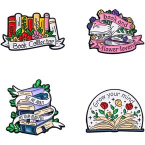 Cartoon Book Brooch Set English Book Series Cute Enamel Lapel Pins Sets Cartoon Plant Flower Brooch Pin Badge for Clothing Bag Backpack Jacket Hat Party Favors Decoration for Teacher Student Jewelry