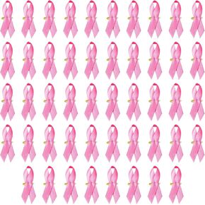 48 قطعة من دبابيس الشريط الوردي للتوعية بسرطان الثدي، أشرطة وردية من الساتان مع دبابيس أمان هدايا الناجين للنساء والفتيات والمناسبات الخيرية وجمع التبرعات ومستلزمات حفلات الحملات التذكارية، 3 × 2.6 بوصة in Kuwait