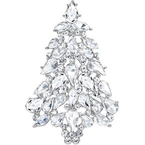 EVER FAITH Women's Party Austrian Crystal Christmas Tree Teardrop Brooch Pin