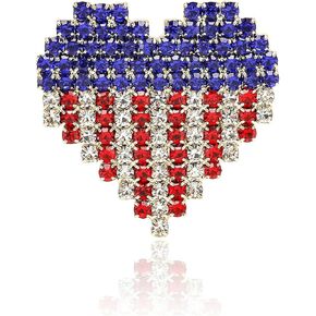 Rhinestone Waving USA Flag Brooch Pin for Men Women Silver Tone Fashion Crystal 4th of July American Patriotic Medal Blue Red Enamel Brooches Dress Accessories Veterans Independence Memorial Day Jewelry