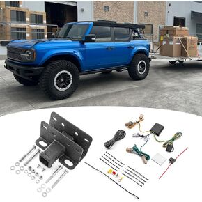 Wsays 2" Trailer Receiver Hitch Class 3 Towing Hitch & 4-Pin Trailer Wiring Harness Compatible with Ford Bronco 2021-2024 Without LED Tail Light (Not Compatible with Bronco Sport)