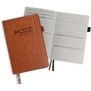 MoozBook by Mooz Impact – Personal Growth Notebook for Self-Made Men | Capture Insights from 6 Books | PU Leather, 160 Ink-Resistant Pages