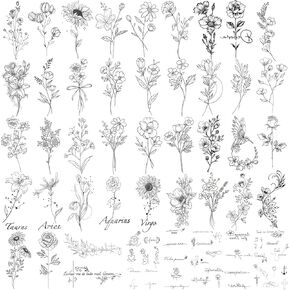 Metuu 40 Sheets Waterproof Temporary Tattoo for Women and Girl, Large Black Peony Rose Flowers Long Lasting Lady 3D Fake Tattoos Girls Arm Hand Collarbone Leg Tattoos Stickers as Gift or Decoration
