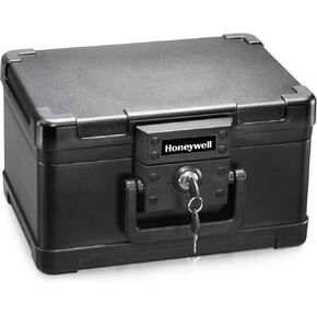 Honeywell Safes & Door Locks - Small Safe Box Chest for Home - Fireproof Safe Holds #10 Envelopes, USB Flash - Strong ABS Plastic - Document, Money Safe with Key Lock System - 0.15 CU, Black - 1101