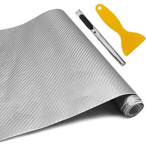 3D Carbon Fiber Vinyl Wrap - 12 x 60 inches Automotive Vinyl Wraps, DIY Decals Self Adhesive Car Vinyl Sticker, for Motorcycles, Laptops, Mobile (Gray)