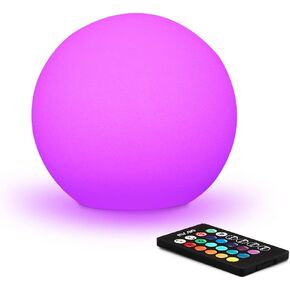 Mr.Go 16-inch Indoor/Outdoor Waterproof Rechargeable LED Glowing Ball Light Orb Globe Lamp w/Remote, 16 RGB Colors 4 Light Effects, Ideal Home Garden Pool Patio Party Ambient Decorative Lighting