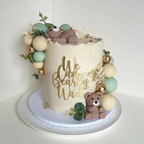 Baby Shower Cake Topper, Golden Acrylic Baby Shower Decorations We Can Bearly Wait Design, Baby Shower Baptism Birthday Gender Reveal Party Supplies