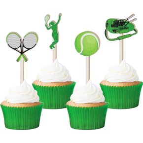 Sursurprise 16PCS Tennis Cupcake Toppers Wooden Tennis Cake Toppers for Tennis Party Decorations Birthday Baby Shower Sports Party Supplies