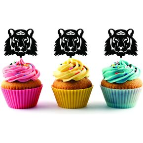 Tiger Head Silhouette Acrylic Cupcake Toppers 12 pcs
