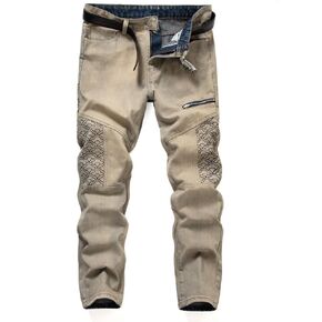 Men's Biker Straight Jeans Designer Comfort Denim Pants Slim-Fit Soft Casual