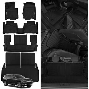 سجادات أرضية Naibeve لـ 2020-2024 Lincoln Aviator 6 مقاعد مع مقاعد دلو الصف الثاني لسيارة Lincoln Aviator Trunk Mat Cargo Mat Back Seat Cover Protector (حصائر الأرضية + سجادة صندوق السيارة + سجاد مسند الظهر) in Kuwait