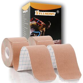 Waterproof Kinesiology Tape -<4-Rolls>-Athletic Tape for Joints Support & Muscle Pain Relief -<16.4ft Hollow >-Cotton Elastic Tape Perfect for Any Activity