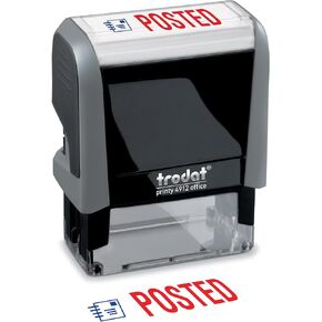 Trodat Stamp 4912 Office Printy with English Text Posted – Self Inking, Red and Blue Ink, Impression Size 3/4" x 1-7/8"