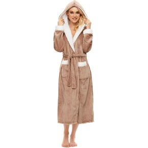 Devirld Women's Robes Winter Plush Bathrobe, Fuzzy Womens Fleece Bathrobes Lady Spa Long Soft Robe Hooded Bath Robe for Women