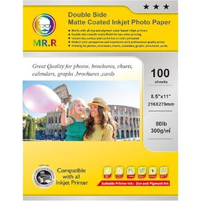 MR.R Double Side Matte Coated Inkjet Photo Paper Letter size 8.5"x11" 100 Sheets per pack 80lb 300gsm