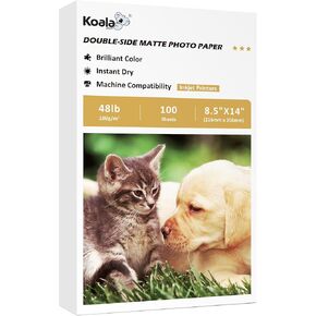 Koala Photo Paper Double-side Matte 8.5X14 Inches Compatible with Inkjet Printer 48LB for Presentation 100 Sheets 180GSM