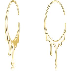 Rose Gold Tapered Drop Dangle Open Small Hoop Earrings for Women Girl 925 Sterling Silver Hypoallergenic Waterdrop C Shaped Huggie Hoops Lightweight Minimalist Earring Unique Upside Down Halloween Christmas Jewelry Gifts