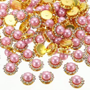 PATIKIL 12 mm Flower Claw Sew on Pearls Rhinestones, 100 Pcs Crystals Gold Shiny Flatback Base Pearls Rhinestones for DIY Crafts Shoes Dress Clothes Earring Belt Sewing Decoration, Yellow
