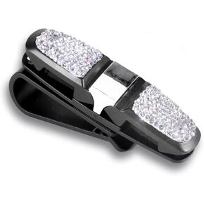 حامل نظارات JUSTTOP لواقي الشمس للسيارة، نظارة شمسية بأحجار الراين الكريستالية اللامعة قابلة للتدوير ذات نهايتين مزدوجتين مع مشبك بطاقة التذكرة - فضي in Kuwait