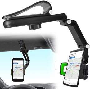 Sun Visor Phone Holder for Car, 360° Rearview Phone Holder for Car Sun Visor, Universal Retractable Rearview Mirror Steering Wheel Phone Clip Mount Compatible with iPhone/Android/Samsung