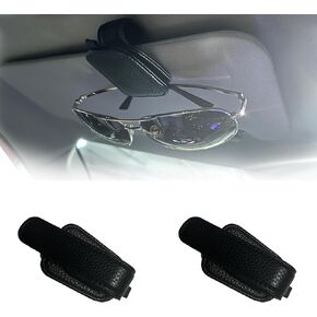 حامل نظارات شمسية مكون من قطعتين للسيارة مصنوع من الجلد المغناطيسي ومشابك حاجب للنظارات ومنظم ملحقات السيارة والأدوات الداخلية للرجال والنساء (أسود) in Kuwait