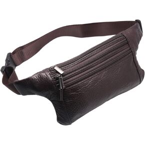 Triple Pocket fanny pack Genuine Leather waist bag slim shoulder bag Hip Purse Adjustable Belt strap Casual Pouch Outdoor Day bag (Hole Brown)