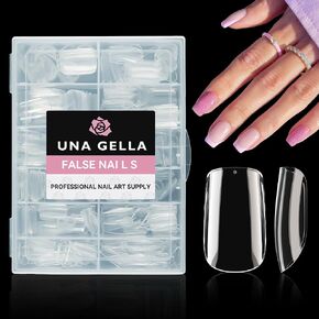 UNA GELLA Short Square Gel Nail Tips Full Matte 216 pcs Square Fake Nails Square Press on Nails Pre-shape Full Cover Acrylic Square Nails French False Nails 12 Sizes Soft Gel Tips