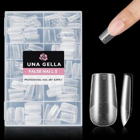 UNA GELLA Short Square Gel Nail Tips Full Matte 216 pcs Square Fake Nails Square Press on Nails Pre-shape Full Cover Acrylic Square Nails French False Nails 12 Sizes Soft Gel Tips