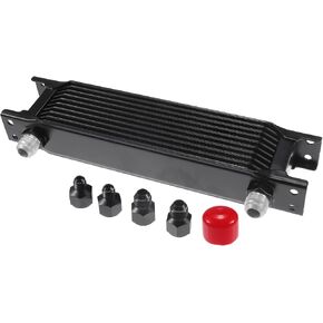 1 Set 10 Row Universal Transmission Oil Cooler - Trailers Truck RV Trans Oil Cooler Engine Radiator Oil Cooler with 6AN 8AN Adapter Aluminum Alloy Black