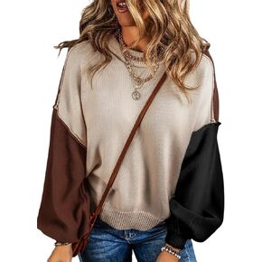 Dokotoo Women's Sweaters Colorblock Crewneck Cotton Long Sleeve Fall Winter Knit Pullover Jumper Tops