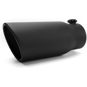 Richeer 3.5 inch Exhaust Tip, 3 1/2" Inlet 5" Outlet 12" Overall Length Stainless Steel Exhaust Tip Black Universal for Vehicles with 3.5" O.D. Exhaust Tailpipe, Rolled Edge, Bolt on