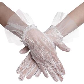 White Lace Gloves Elegant Floral Bridal Gloves Tea Party Gloves for Women Tea Party Halloween Opera Wedding