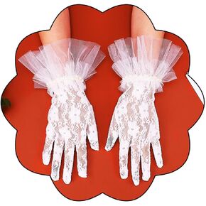 White Lace Gloves Sheer Mesh Wedding Gloves Short Pearl Bridal Gloves Finger Vintage Opera Tea Party Gloves for Women and Brides