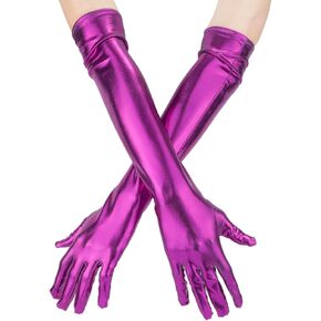 LUTER Patent Leather Gloves, Long Leather Gloves Patent Leather Opera Gloves Long Elbow Gloves for Wedding Opera Halloween Party Costume Cosplay (Purple)